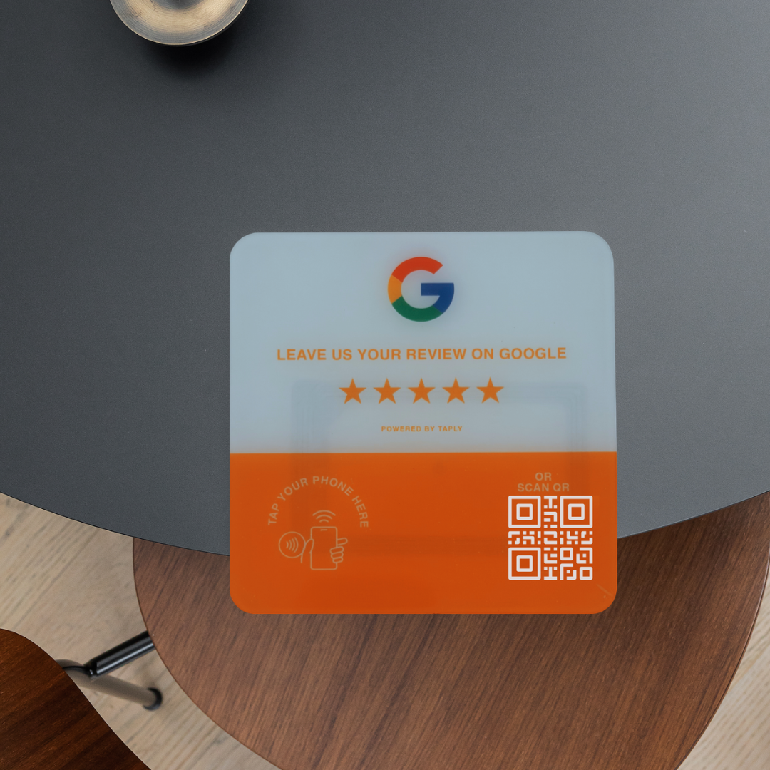 Taplly Google Review NFC & QR Plate – Sunset Orange Edition